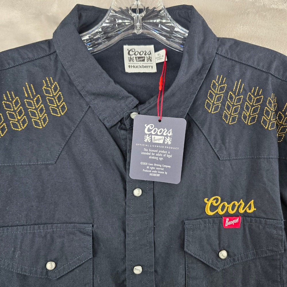 Huckberry Coors Banquet Shirt Mens XL Black Embroidered Western Pearl Snap NEW